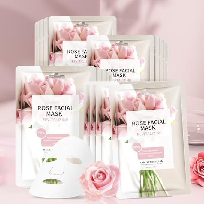 YAFUSIPE FACE MASK SKIN CARE ANTI AGING FACIAL MASK SHEETS MASK FACE MASKS BEAUTY ROSE SHEET MASKS FOR FACE BULK FACE MASKS SKINCARE FACIAL MASKS 10 SHEETS - Image 1